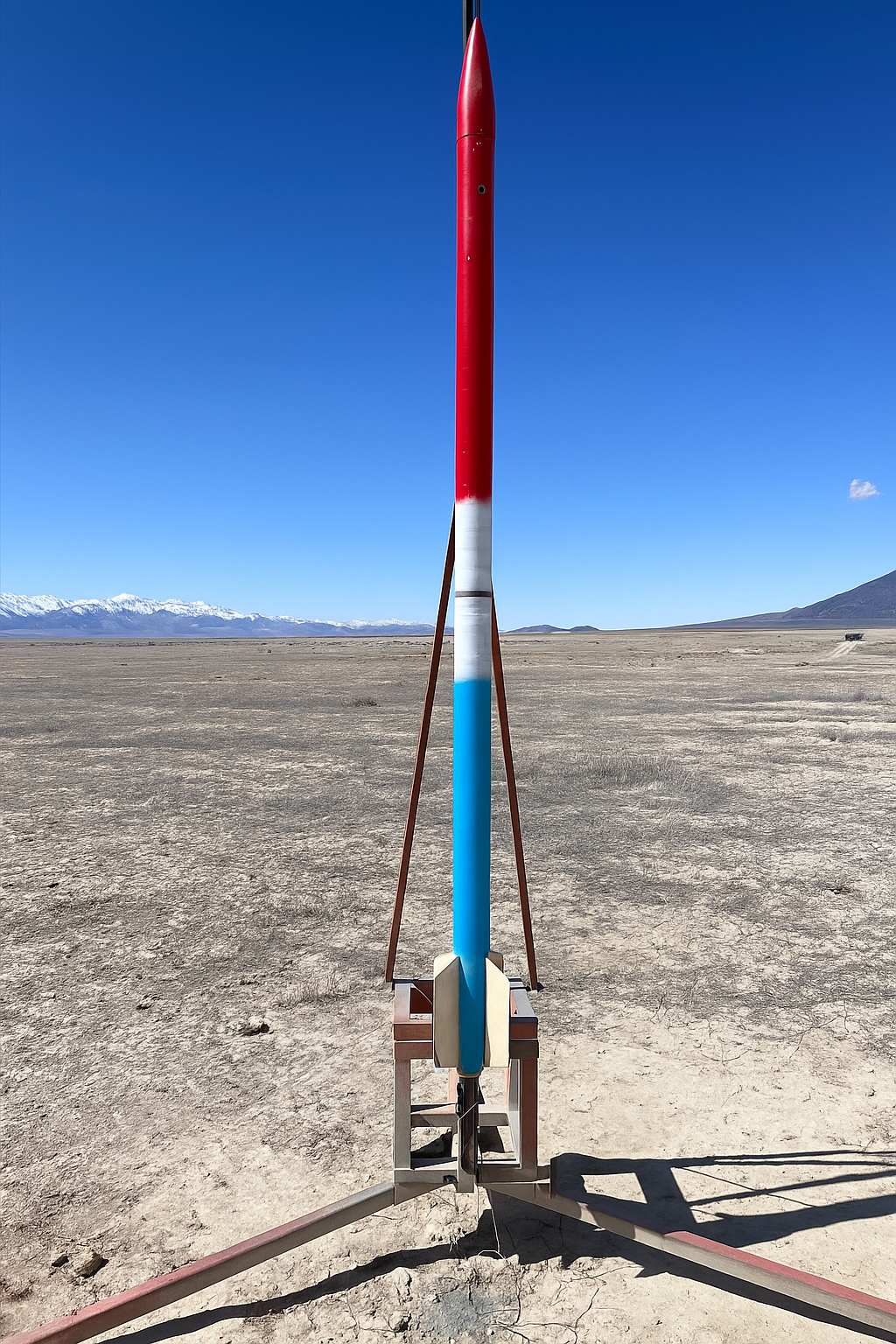 Advanced Launch Competition rocket standing on the rail before launch.