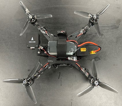 3D-printed quadrotor platform and protective spherical cage developed for robotics research.